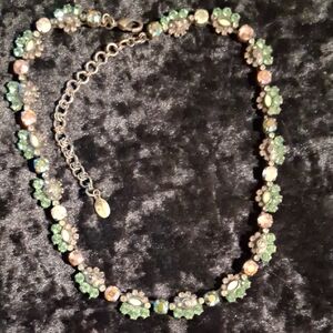 Sorrelli Green and Gold Crystal Necklace 24+4 In Long.